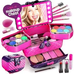 30 Days Return Policy Fast Delivery Trusted seller Light Up Makeup Kit for Kids - Real Girls Make Up Sets - Gifts Little Girl 3 4 Product Description ALL-IN-ONE MAKEUP TREASURE: The Light-up Makeup Chest offers a complete makeup kit for young enthusiasts. It includes base in 2 shades, 3 blush colors, lip gloss, 2 lipstick shades, 6 eyeshadow colors, and 6 eye glitters. Perfect for experimenting with a variety of looks! PREMIUM ACCESSORIES INCLUDED: This set isn't just about makeup; it's a comple Makeup For Kids Girls Make Up, Fun Make Up Kits, Kid Makeup Gift, Kids Makeup Kit, Girls Makeup Set, Makeup Kit For Kids32 3od$w, Makeup Toys, Makeup Starter Kit, Makeup Kit For Kids