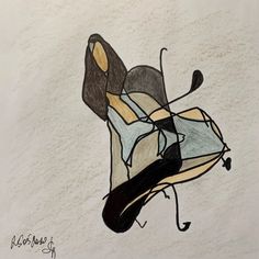 a drawing of a woman's shoe on top of a piece of paper with writing underneath it