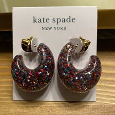 Nwt Kate Spade New York Resin Glitter Confetti Earrings. **For Pierced Ears* Trendy Kate Spade Jewelry For Party, Trendy Kate Spade Party Jewelry, Kate Spade Dangle Earrings As A Gift, Kate Spade Red Earrings For Gift, Kate Spade Dangle Earrings For Gifts, Elegant Multicolor Kate Spade Jewelry, Kate Spade Gold Dangle Earrings, Kate Spade Studs, Kate Spade Earrings Stud