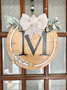 Monogram Door Hanger Round Initial Door Hanger, M Door Hanger Letter, W Door Hanger, Monogram Front Door Sign, Initial Wreaths For Front Door Diy, Circle Door Hangers Wooden Diy Last Name, Diy Monogram Door Hanger, Door Sign Ideas Entrance, Initial Door Hanger Letters