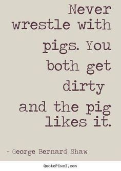 a quote that says never wrestle with pigs you both get dirty and the pig likes it