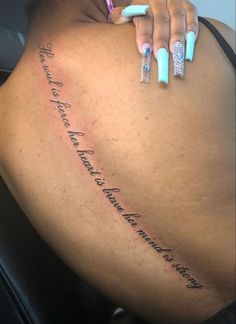 Spine Tattoo Qoute, Cute Spine Tattoos For Women Quotes, Baddie Spine Tattoo Quotes, Back Tattoos Quotes, Spin Tattoos For Women Quotes, Cute Spine Tattoos For Black Women, Spine Writing Tattoos For Women, Spine Word Tattoos For Women, Women Spine Tattoo Ideas Quotes