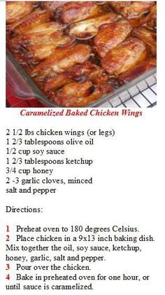 the recipe for baked chicken wings is shown in an image above it's description