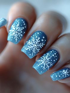 24 Xmas Nail Design Ideas For Christmas In 2024 Blue Nails Holiday, Christmas Nail Art Blue, Blue Snowflake Nail Design, Cute Christmas Gel Nails, Holiday Dip Nails Christmas, Light Blue Christmas Nails, Blue Xmas Nails, Blue Christmas Nails Winter, Christmas Nail Art Designs Xmas