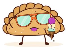 an ice cream sandwich wearing sunglasses and holding an ice cream cone in his hand, cartoon character