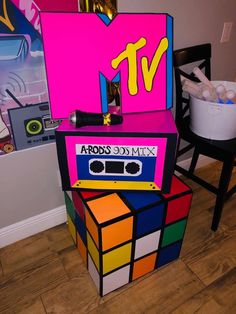 an odd looking tv made out of rubik tape