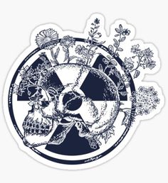 a sticker with an image of a skull and flowers in the middle of it