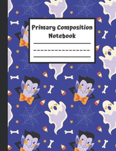 a book cover with cartoon characters on it and the words primary composition notebook written in white