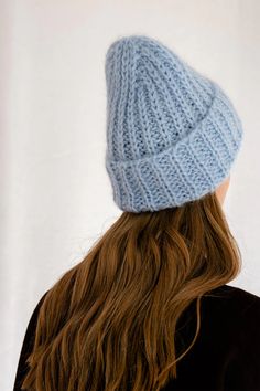 The Mohair Beanie is hand knitted with our premium Italian mohair blend. So comfortable and cozy that you can easily wear it throughout the day. Both light and fuzzy, this extra soft hat has a fold-over brim for extra warmth. Minimally designed to elevate any outfit, so you can pair it with an oversized coat or your bomber jacket. Available in 2 colors that smoothly match with neutrals and more vibrant colors. Super soft, premium quality Italian mohair 60% kid mohair, 40% microfiber Seamless des Mohair Beanie, Beige Beanie, Beau Crochet, Brown Beanie, Knit Projects, Blue Beanie, Soft Hats, Cap Women, Crochet Cap