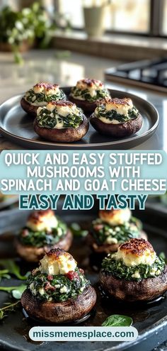 baked stuffed mushrooms with spinach and goat cheese are easy and tasty to make