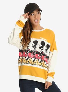 Disney Mickey Mouse Tri-Panel Womens Sweatshirt, MULTI Mickey Outfit, Mickey Tshirt, Disney Gear, Disney Trip Outfits, Disney Outfits Women, Mickey Mouse Print, Disney Merch, Classic Mickey Mouse, Disney Bags