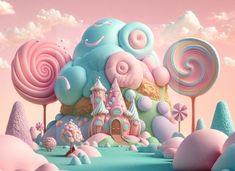 an image of a candy land scene with lollipops