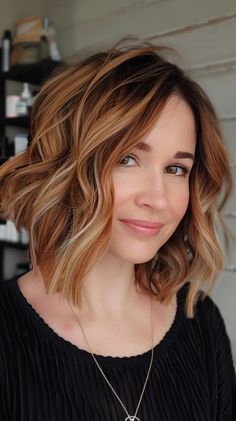 38 Cute Caramel Balayage Hairstyles You Need To Try In 2024 Caramel Hair With Honey Highlights, Warm Tone Balayage, Trending Hair Color, Warm Balayage, Bob Hair Color, Short Ombre Hair, Stacked Bob