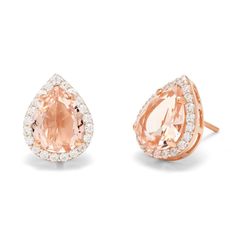 Pair this beautiful earring set with soft pink stones with anything in your wardrobe to dress up your look. Made in good materials with cz stones  they're an affordable but luxurious piece. Morganite Earrings, Rose Gold Morganite, Monogram Jewelry, Halo Setting, Cubic Zirconia Jewelry, Classy Jewelry, Cz Stud Earrings, Mens Silver Rings, Engraved Jewelry