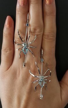 Beautiful spider jewelry: earrings and ring. You choose. 925 sterling silver with natural sky blue topaz. Ring is adjustable from size 7 to 10. Earring length: 5.5cm (2.165 inches) without ear-hook. Spider: 3.9cm (1.535 inches) Shipping withing 24 hours, including Saturday with a tracking number. Steampunk Halloween, Spider Jewelry, Small Jewelry Box, Sky Blue Topaz, Lady Biker, Ear Hook, Small Jewelry, 925 Jewelry, Topaz Ring