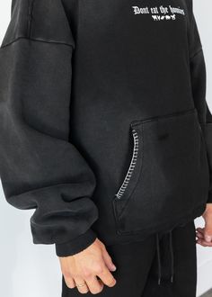 Luxury Black Sweatshirt With Graphic Print, Hoodie Fits Men, Sporty Washed Black Sweatshirt With Pockets, Casual Sweatshirt With Contrast Stitching For Streetwear, Casual Contrast Stitching Sweatshirt For Streetwear, Sustainable Luxury Fashion, Sporty Washed Black Hoodie With Pockets, Winter Streetwear Sweatshirt With Double-needle Stitching, Hoodie Graphic Design