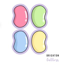 three different colored candies with the words brighton cutters written below them in black