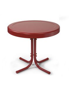 a small red table with two legs and a round top on an isolated white background