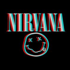 nirvana poster with the words nirvana in red, white and blue on a black background