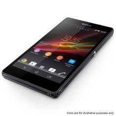 the sony xp smartphone is shown on a white surface, with icons and buttons displayed