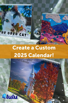 three calendars with the words create a custom 2055 calendar on them and an image of a cat