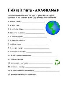 a book with an image of the earth and its name in spanish, which reads el dia de tiera - anagramas