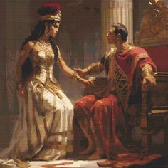 a painting of a man and woman dressed in roman garb sitting next to each other