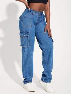 This Multi-Pocket Side Cargo Jeans is the perfect combination of style and functionality. These cargo pants feature an elastic waist, a high waistline, and a regular fit for comfort and ease of movement. With belt, button, knot, pocket, and zipper details, you'll have ample storage space for your essentials. Made of viscose fabric, these non-stretch jeans are durable and easy to care for. Details: Type: Cargo Pants Closure Type: Elastic Waist Details: Belted, Button, Knot, Pocket, Zipper Waist L Mid-rise Parachute Pants With Multiple Pockets, Casual Cargo Jeans With Tapered Leg, Utility Mid-rise Parachute Pants With Pockets, Baggy Mid-rise Parachute Pants With Side Pockets, Baggy Mid-rise Utility Bottoms, Utility Cargo Pants With Side Pockets And Mid-rise, Relaxed Fit Mid-rise Parachute Pants With Pockets, Baggy Mid-rise Bottoms With Side Pockets, Utility Straight Leg Bottoms With Multiple Pockets