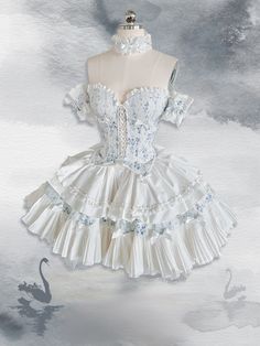 Step into a world of enchanting elegance with this exquisite Lolita ensemble, perfect for those who adore a blend of floral charm and intricate detailing.Adorned with delicate floral patterns, this corset top is a masterpiece of design. The neckline is graced with ruched lace trim, adding a touch of vintage allure. Its front features a captivating crisscross design, while the back offers both comfort and style with its elastic and drawstring detailing. To complete the whimsical look, a charming bow embellishment adds a sweet finishing touch.The skirt is a vision of layered beauty, crafted with a multi-tiered design that exudes sophistication. One layer is elegantly trimmed with lace, while the other showcases a printed patchwork with accordion pleats, creating a dynamic visual effect. At t Fitted Sets For Garden Party, White Feminine Fitted Sets, Feminine Fitted White Sets, Fitted White Floral Print Sets, White Fitted Floral Print Sets, White Floral Print Fitted Sets, Fitted Feminine Sets With Ruffles, Feminine Fitted Sets With Ruffles, Feminine Fitted Sets With Lace Trim