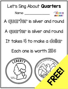 a printable worksheet with the words, let's sing about quarters