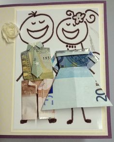 a card with two people made out of money