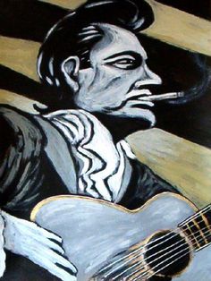 a painting of a man holding a guitar