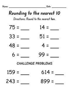 rounding to the nearest ten worksheet with numbers and fractions on it,