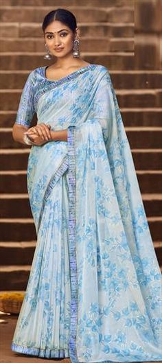 Blue Chiffon Saree, Crepe Saree, Ready To Wear Saree, Buy Sarees Online, Casual Saree, Blue Saree, Trendy Sarees