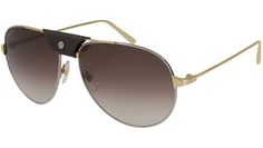 Cartier Core Range sunglasses model CT0038S aviator metal frame color code 004 shiny ruthenium / brown with gold temple and gradient brown + azure inner AR lens. Gradient Brown, Sunglasses Model, Ski Goggles, Sunglasses & Glasses, Sunglasses Branding, Color Code, Cartier, Brown Color, Metal Frame