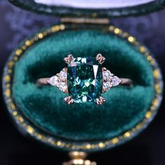 2Ct Cushion Green Moissanite Vintage Engagement Ring Vintage Inspired Wedding Rings, Emerald Engagement Ring Green, Cushion Moissanite Engagement Ring, Green Moissanite, Future Engagement Rings, Engagement Rings Cushion, Engagement Rings Marquise, Vintage Engagement Ring, 14k Rose Gold Ring