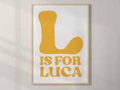 a yellow and white poster with the words is for lucia on it's side