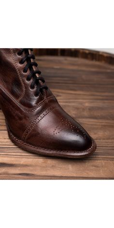 Mirabelle Victorian Mid-Calf Leather Boots in Teak Rustic Military Style Boots, Mens Dress Outfits, Simple Shoes, Casual Dress Shoes, Mens Fashion Trends, Smooth Leather, Fashion Watches, Leather Boots, Men Dress