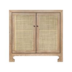 a wooden cabinet with two doors and mesh panels on the front, against a white background