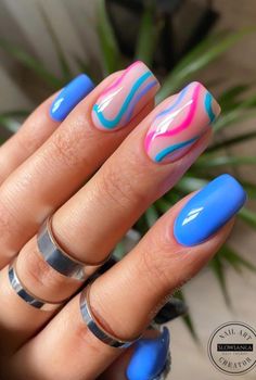 Trending Summer Nails 2023 Blue, Beach Theme Gel Nails, Beach Nails Vacation Almond, Vacation Nails Coffin, Cute Vacation Nails, Summer Nails 2023, Milky Nails, Colorful Nails