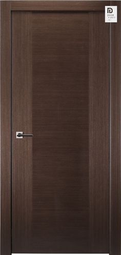 a wooden door with a metal handle on the front and side paneled in dark wood