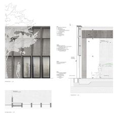 two drawings showing different sections of a building