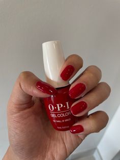 80s Red Nails, Opi The Thrill Of Brazil Gel, Red Gel Nail Polish Colors, 1950s Red Nails, Red Nails Engagement Photos, Red Gel Polish Short Nails, Best Red Gel Nail Polish, Opi Dark Red Nail Polish Gel, Christmas Red Gel Nail Polish