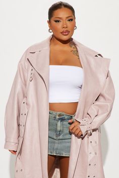 Available In Black And Blush. Trench Lapel Collar Long Sleeve Faux Leather Washed Belted Fully Lined Disclaimer: Due To The Specialized Wash Process, Each Garment Is Unique. Shell/Coating: 100% Polyurethane Base Fabric/Lining: 100% Polyester Imported | Not Your Average Washed Faux Leather Trench in Blush Pink size XS by Fashion Nova Trendy Spring Leather Jacket With Belt, Chic Pink Leather Jacket For Fall, Trendy Belted Leather Jacket For Spring, Chic Pink Leather Jacket For Work, Chic Pink Leather Jacket For Spring, Leather Trench, Trench Jacket, Lapel Collar, Blush Pink