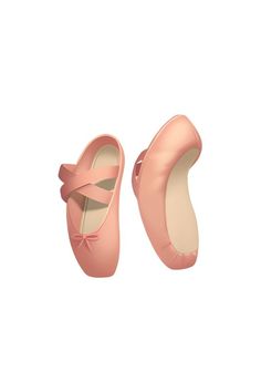 a pair of pink ballet shoes with bows on the front and back, sitting side by side