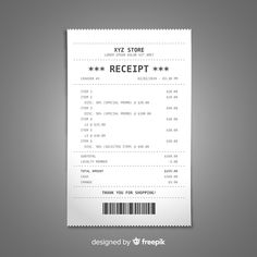 a white ticket with a barcode on it that says x7 store receipt, designed by freepik