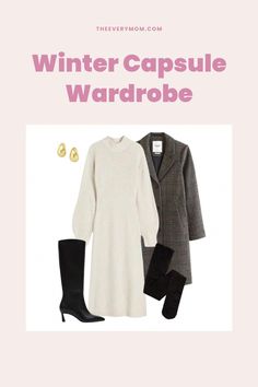 The Everymom's latest winter capsule wardrobe is here! Shop our favorite budget-friendly pieces to look comfy and chic all season long. Gold Jewelry Outfit, Capsule Wardrobe Ideas, Long Teddy Coat, Satin Wrap Top, Chunky Black Boots, Trendy Mom Outfits, Ribbed Turtleneck Top, Satin Slip Skirt, Sweater Dress Long