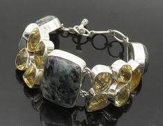 "925 Sterling Silver - Jasper & Citrine Cluster Shiny Chain Bracelet - BT7488  925 Sterling Silver - Jasper & Citrine Cluster Shiny Chain Bracelet - BT7488  Jewelry Type:         Bracelet   Metal Type:            925 Silver  Metal Size:             8\" Length  1.25\" Height   Stone Type:            Jasper & Citrine  Condition:              N/A  Jewelry Weight:     65 Grams  PLEASE NOTE: THIS ITEM IS PRE-OWNED. ALTHOUGH MOST ITEMS ARE IN VERY GOOD CONDITION, SOME MAY NEED CLEANING AND/OR MINOR RE Yellow Sterling Silver Jewelry With Natural Stones, Yellow Sterling Silver Bracelet, Silver Faceted Citrine Jewelry, Faceted Citrine Silver Jewelry, Exotic Jewelry, Metal Bracelets, Antique Rings, Chain Bracelet, Types Of Metal