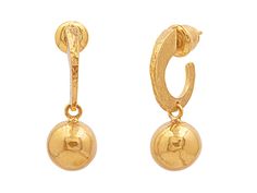 GURHAN, GURHAN Spell Gold Single Drop Earrings, Post Hoop, 9mm Ball,  No Stone Formal Small Hoop Earrings With Hammered Detail, Formal Small Hoop Hammered Earrings, Contemporary Yellow Gold Round Earrings, Gold Small Hoop Contemporary Earrings, The Spell, Single Earring, Gold Drop Earrings, Yellow Gold, Drop Earrings