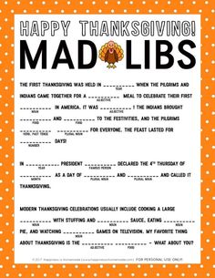 a happy thanksgiving mad libs printable for the kids to use in their classroom